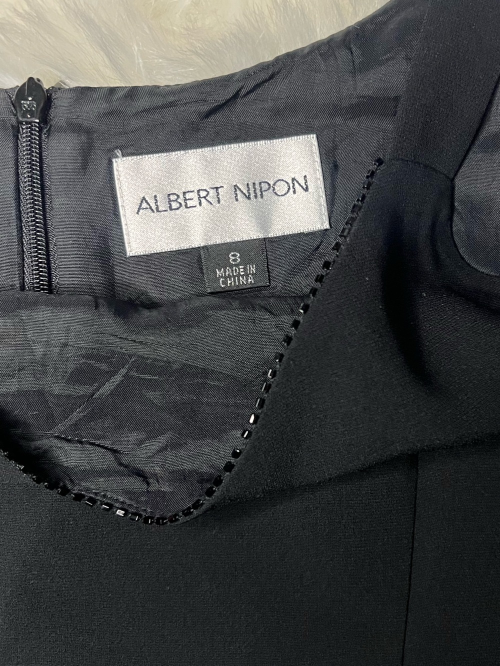 Albert Nipon Classic Black Slip Dress with Ruffled Hem Size 8 - Picture 5 of 9